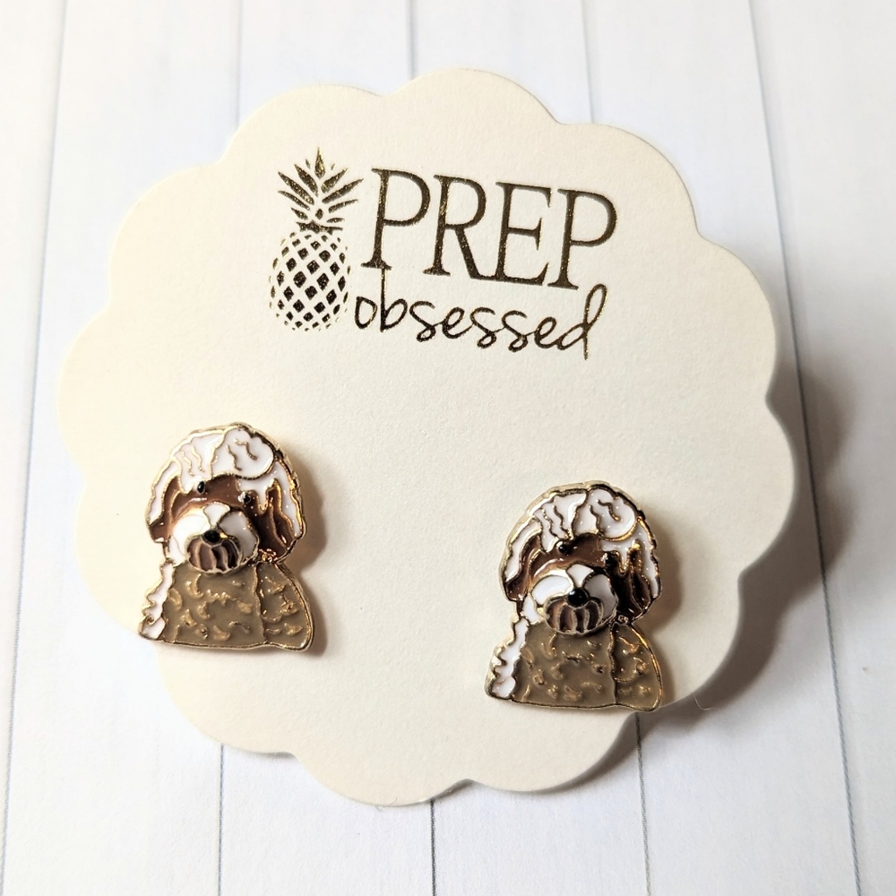 Prep Obsessed Doodle Stud Earrings - Gold